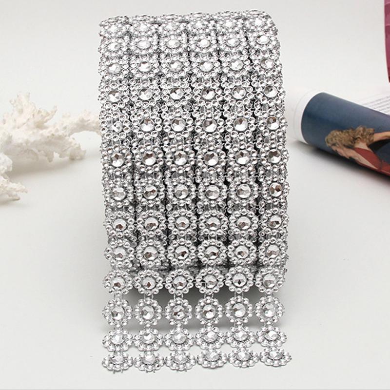 Свадебная обертка Charm Rhinestone Ribbon Diamond Mesh Ribbon Diamond Wedding wrap silver bling party tape Diamond Mesh Ribbon mesh rhinestone mesh