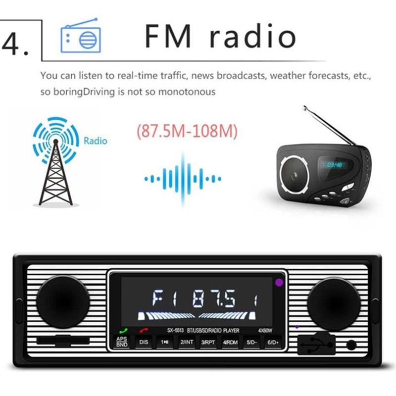 Bluetooth Ретро Автомобильное Радио Mp3-плеер Стерео Usb Aux Классическая Автомобильная Стерео-Аудио