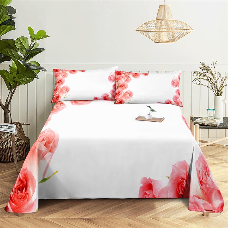 Главная Простыни Розовая роза Односпальная простыня Модный дизайн Цветы Простыни Queen Size Комплект простыней Простыни и наволочки