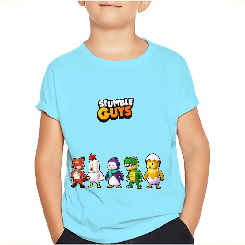 Футболки для детей Stumble Guys Stumble Game Cartoon 3D Print с коротким рукавом для мальчиков/девочек с круглым вырезом, модные футболки для мальчиков, футболки, топы, одежда