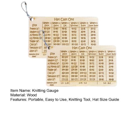 Деревянная вязальная калибровка Yousheng Hat Cast On Chart Портативный инструмент для вязания Калькулятор размеров шапок Руководство по номерам отливок Размеры спиц