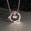 New  Girls Pink Zircon Bow Knot Pendant Necklace Sweet Heart Design Simple Necklace Women Fashion Clavicle Chain Jewelry Gift
