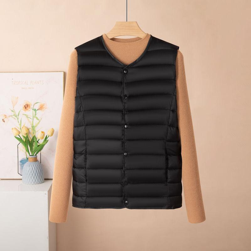 Autumn and Winter Women's Vest Liner, Light Feather Velvet Down Cotton Vest Thermal Vest, Slim-fitting Short Collar Vest