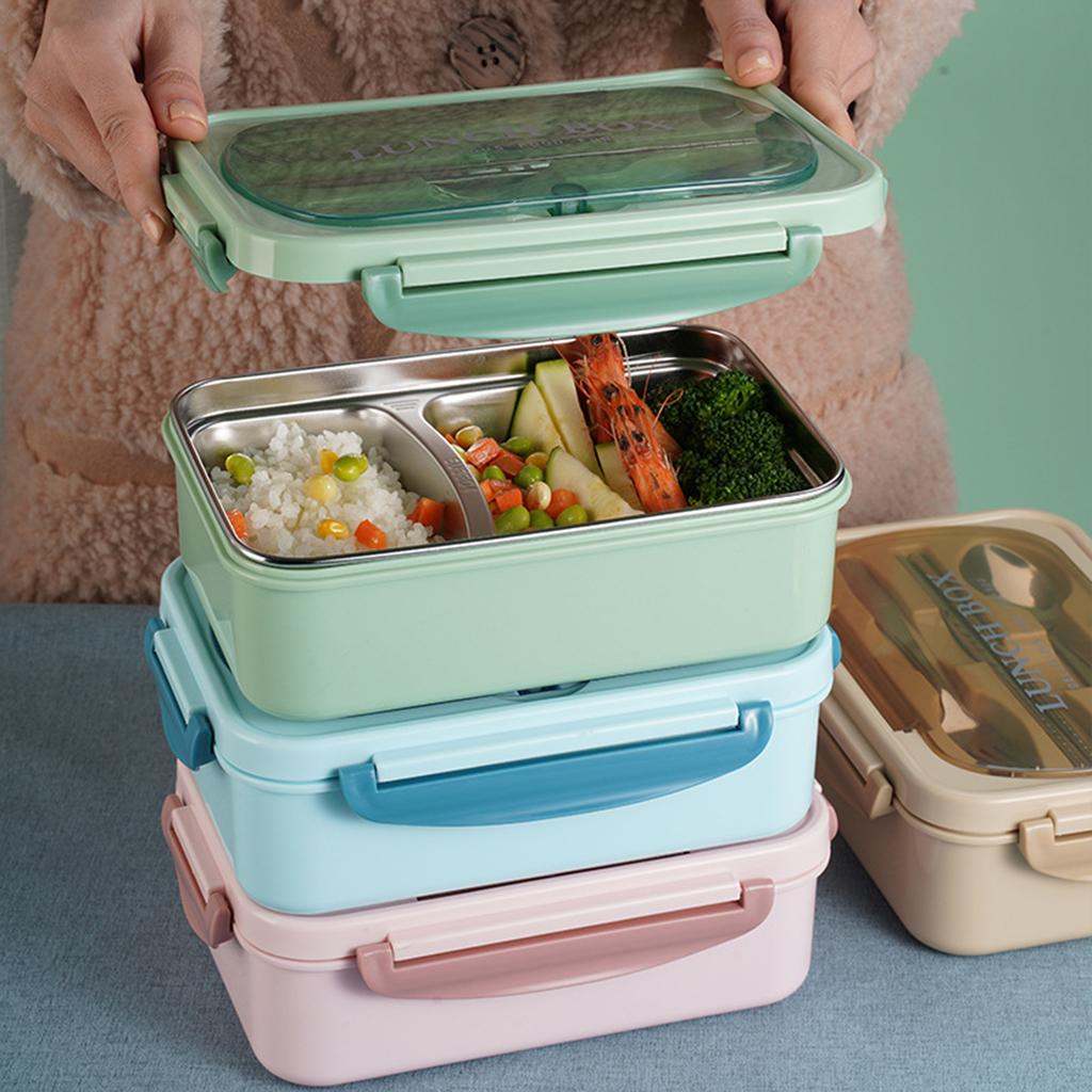 Portable Lunch Box 304 Stainless Steel Leakproof Microwave Heating Divided Food Containers with