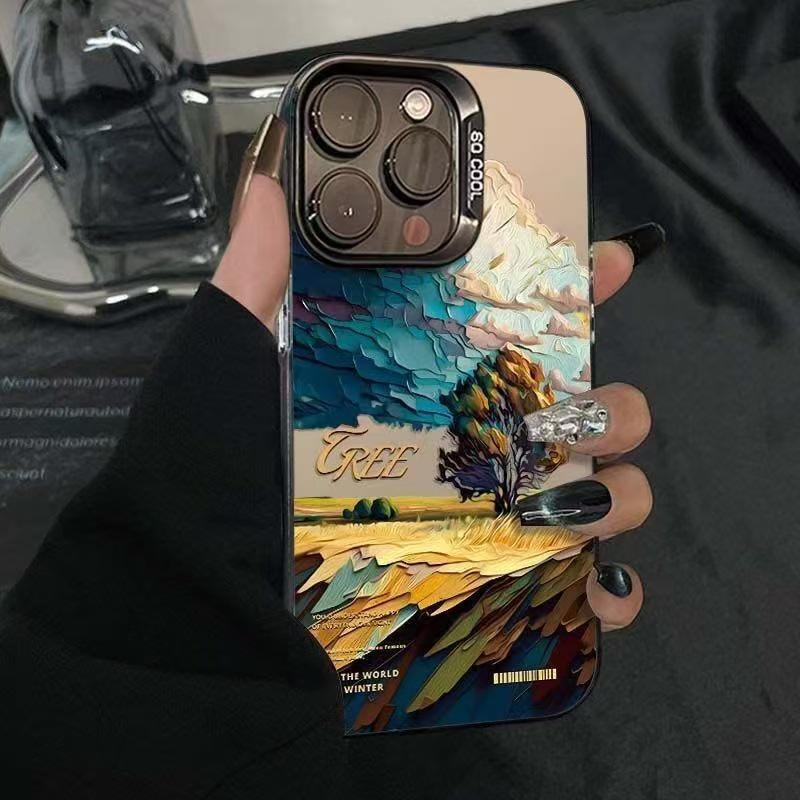 Oil Painting Wheat Field iPhone Case for Models 13, 14, 15Pro, 16Pro, 17: High-End Landscape Design.