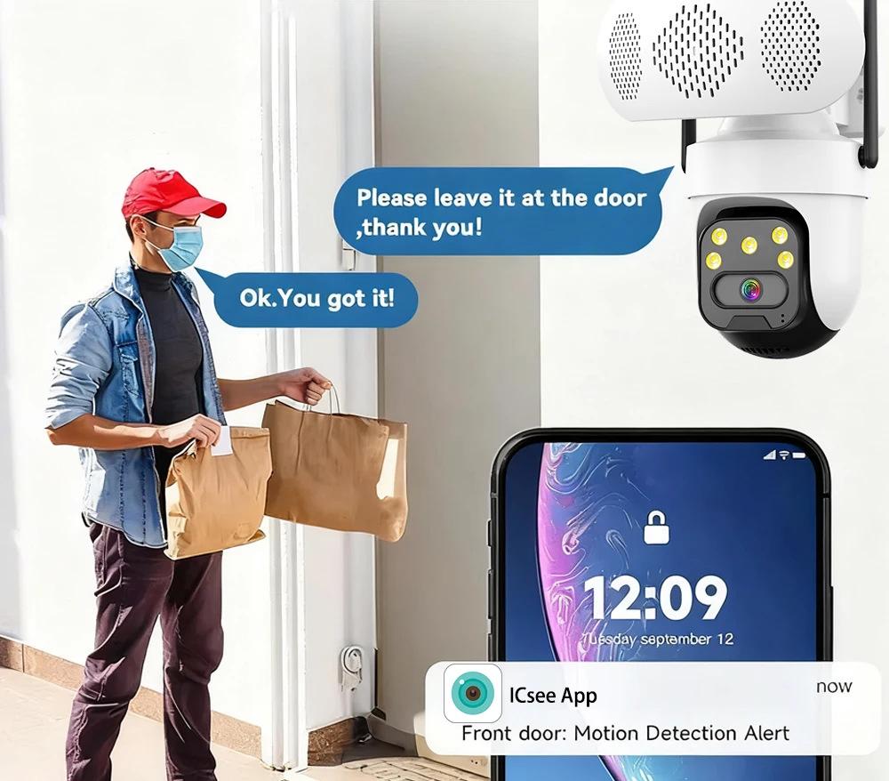 Icsee Наружная Bluetooth-колонка-камера с HD ночным видением и громким звуком