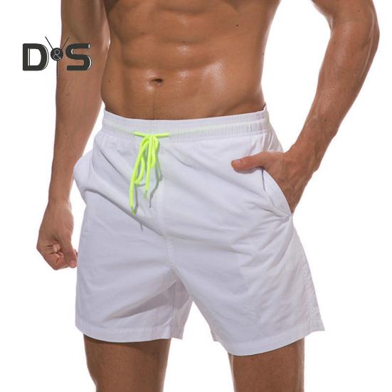 Мужские пляжные шорты с завязками на талии, регулируемые по фигуре, повседневные шорты с карманами, однотонные универсальные шорты для повседневной носки