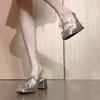 Sandals for Women In Summer 2025 Fashionable and High-end Temperament Silver Bow High Heels Single Shoes