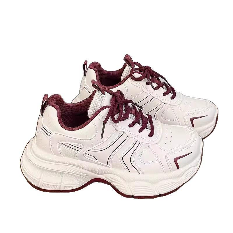 Thick-soled Dad Shoes Women's 2025 Summer New Thin Breathable Heightening Lightweight Leather Surface Showing Feet Small Casual Sports Shoes