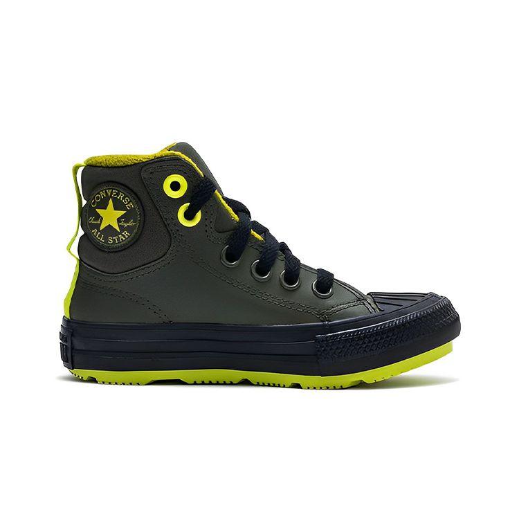 Converse Chuck Taylor All Star Synthetic Leather Fleece High Top Kids Canvas Shoes Kids Sneakers Olive-Green 372119C
