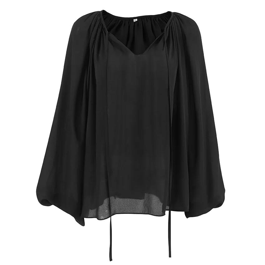 Женская одежда Design Sense Loose V Neck шнуровка рубашка осень зима новая женская сексуальная шифоновая однотонная рубашка темперамент