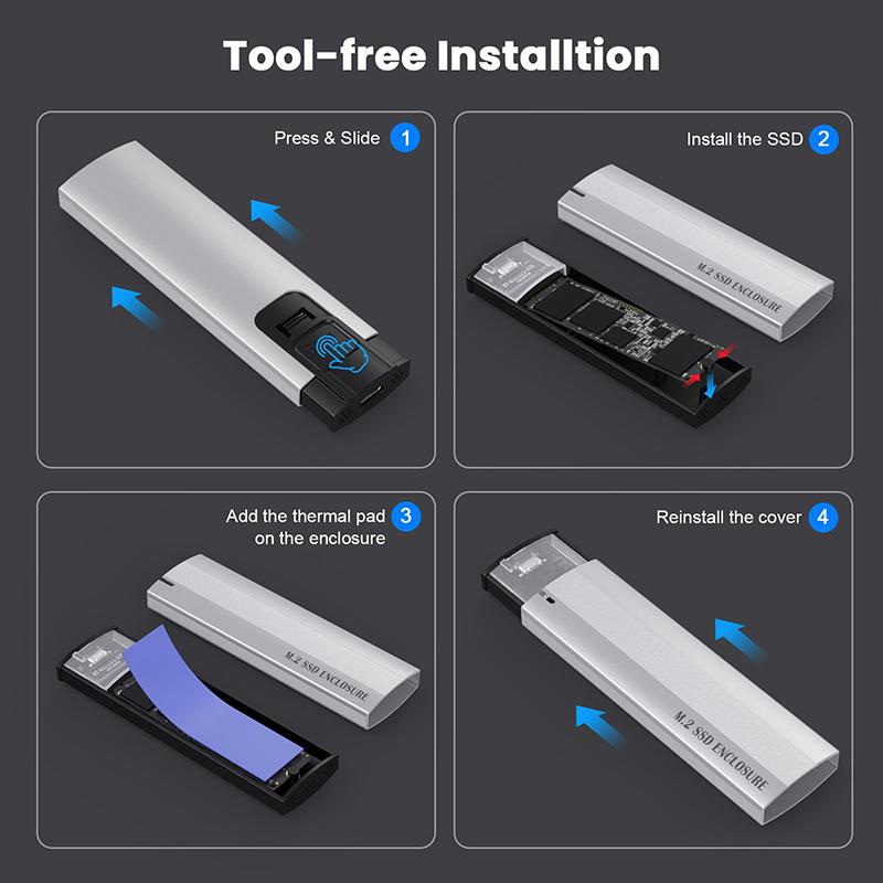 Корпус для внешнего SSD M.2 NVMe PCIe / NGFF SATA с двойным протоколом, 10 Гбит/с, USB Type-C, поддержка ключей M и B&M