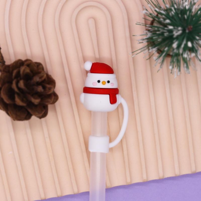 1pc Christmas Straw Cover Caps Silicone Straw Tips Protectors for 10mm 8mm Drinking Straws Reusable Cute Straw Toppers Cup Cover