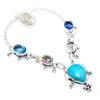Tibetan Turquoise, Blue Topaz 925 Sterling Silver Jewelry Necklace 18" h6T85
