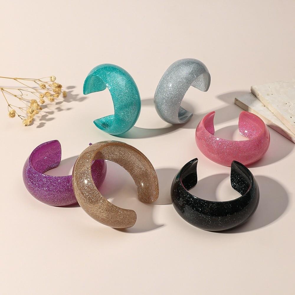Colorful Glitter Acrylic Wide Cuff Bangle Round Shape Open Bracelets for Women