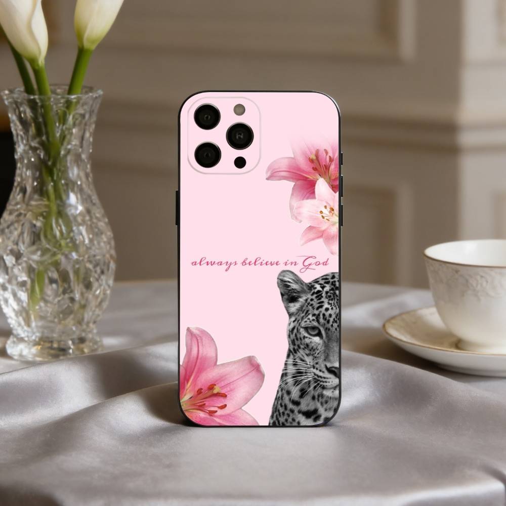 C-Cute L-Lily L-Цветок & L-Леопард Чехол для телефона для iPhone 17,16,15,14,13,12,11 Plus,Pro Max,XS,Мягкий силиконовый черный чехол