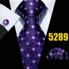 Necktie Hankerchief Cufflinks Set Purple Blue Black Dots Jacquard Woven Wedding