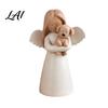 Nordic Style Angel Figurine Holding Puppy Figurine Cute Dog Resin Statue for Home Cozy Atmosphere Desktop Ornaments Desk Decor Handcrafted