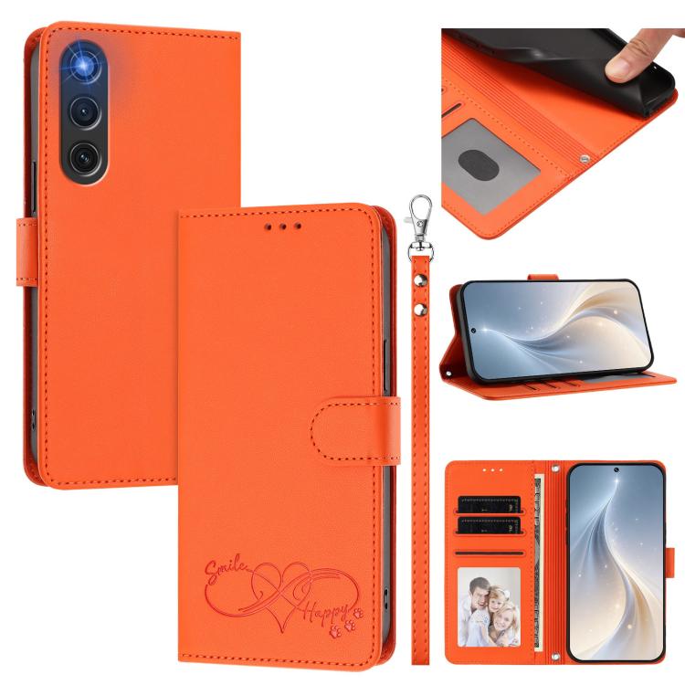 Happy Heart Pattern Magnetic Closure Vegan Leather Phone Case With Wrist Strap For ZTE Blade A56 4G