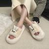 Thick-soled fluffy slippers for women to wear 2025 new autumn and winter fashion plush shoes go out versatile cotton slippers