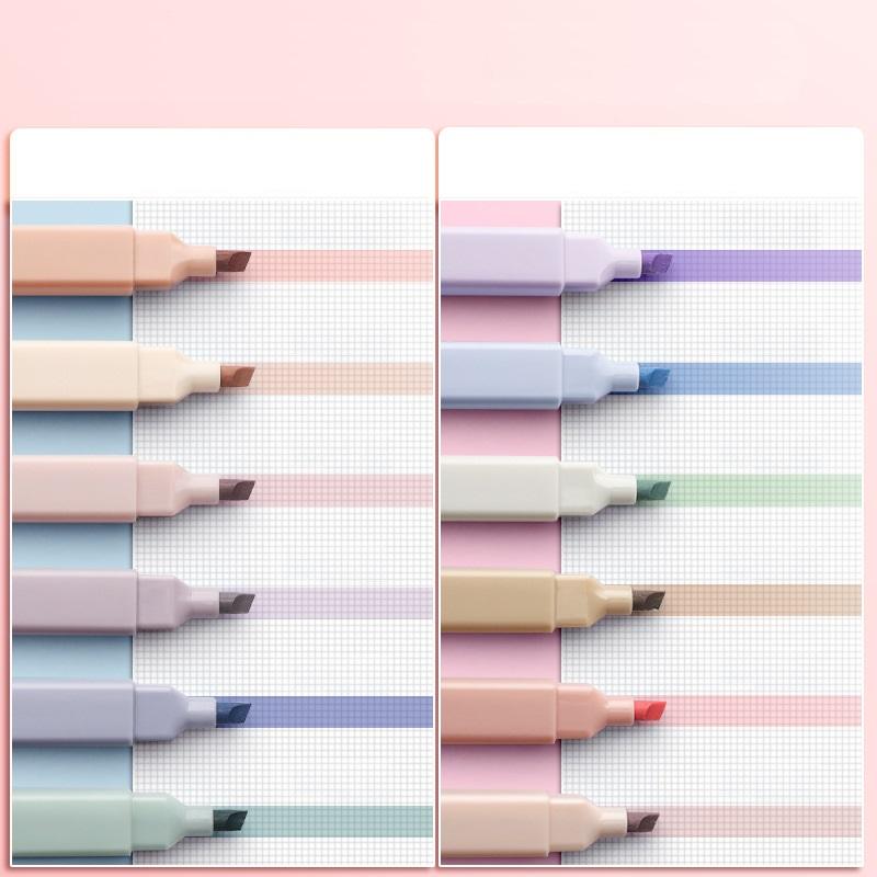 6 шт., набор ручек-хайлайтеров мягкого цвета, двусторонняя жирная кисть, тонкий маркер для рисования, офисная школа