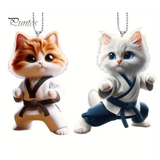 Подвесное украшение в виде кота кунг-фу для дома, рождественской елки, зеркала заднего вида автомобиля, 2D, плоского акрилового котенка, подвесное украшение в виде мультяшного животного