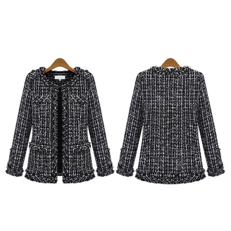 MAITA New Women's Jacket Black and White Check Tweed Plus Size