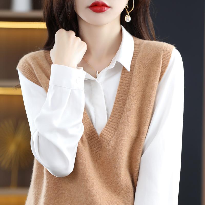 Женский жилет с V-образным вырезом, кашемир Цинхэ, 30% кашемир, 70% шерсть, зимний вязаный пуловер, осенний свитер, кашемировый свитер