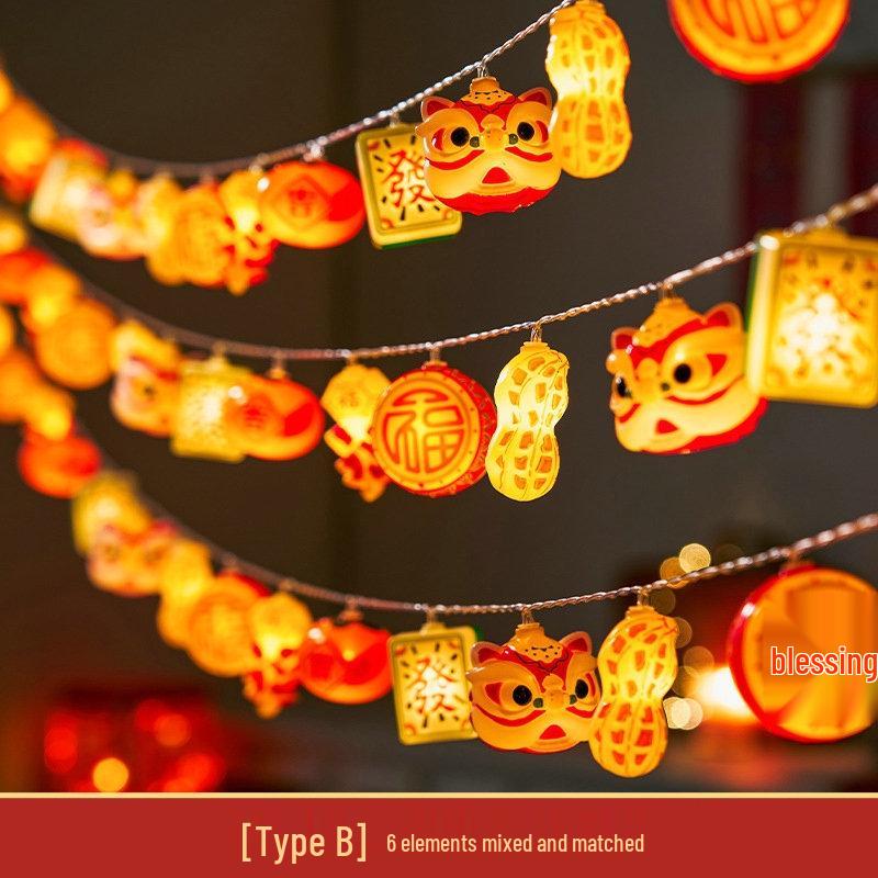 Festive Fu Lantern String Lights: New Year Spring Decoration, Flashing Fairy Ornaments