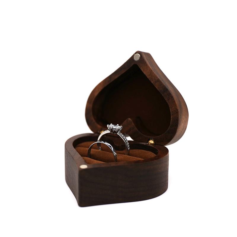 Сердце из орехового дерева шкатулка для кольца предложение держатель для обручального кольца шкатулки для хранения ювелирных изделий без кольца