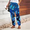 Women Butterfly Printing Pants Lace Up Elastic Waist Loose Trousers Casual Long Pants Trousers with Pockets