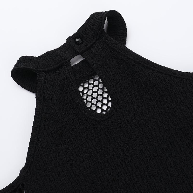 AltGoth Mall Gothic Sexy T-shirt Women Streetwear Harajuku Y2k E-girl Mesh Patchwork Hollow Out Long Sleeve Halter Crop Tee Tops