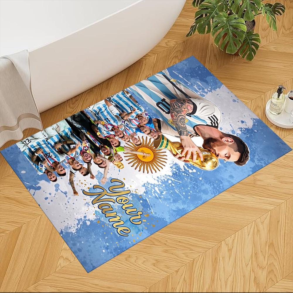 Football Messi Customize Your Name Floor Mat Design for Outdoor Study room Kitchen Decorate room Anti-slip Rug Office home decor Wedding Party Gift