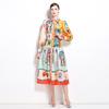 Spring Autumn Women Brand Designer Print Runway Dress Turn-down Collar Shirt Party Dresses With Belt