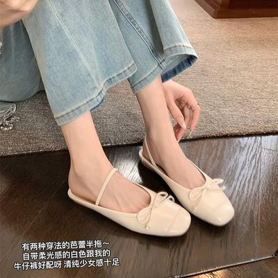 [] Две носки~ квадратный бант, балетки баотоу с открытой пяткой, женские полушлепанцы