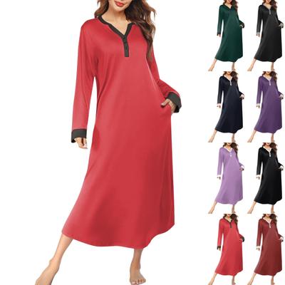 Женская ночная рубашка, длинный халат, пижамное платье с V-образным вырезом и карманами