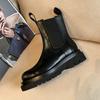 Кожаные ботинки челси женские британские ботинки с капюшоном 2024 года зимние ботинки средней высоты ботинки Martin на толстой подошве женские короткие ботинки