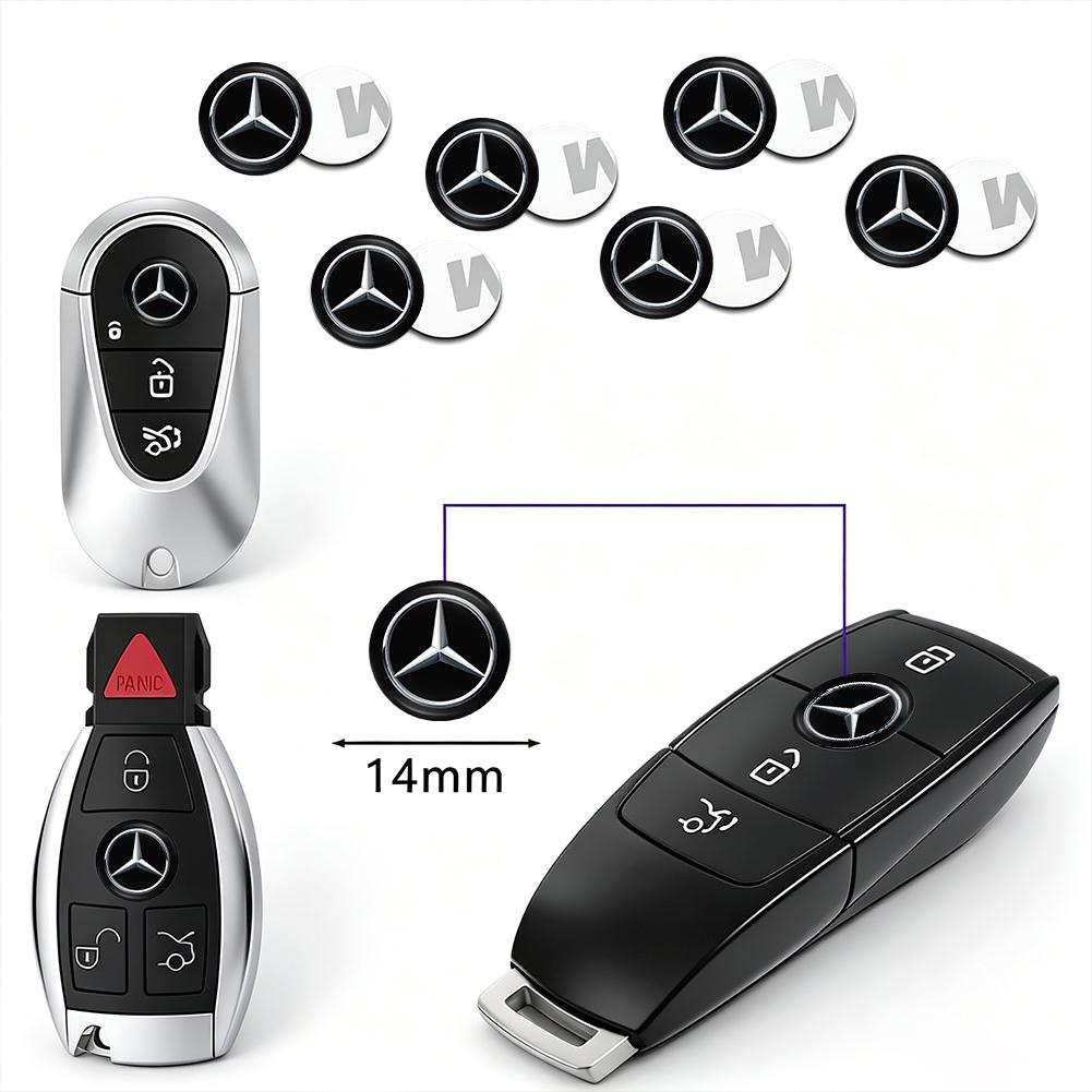 MEA4 14mm Car Key 3D Aluminum Logo Replacement Sticker Accessories For Mercedes-Benz GLC X253 X254 C-Class W205 W206 A-Class W177 GLA