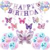 Mainiusi Birthday Decorations Balloon Girls Butterfly Theme Birthday Decoration Happy Birthday Purple Pink Set, Banner, Balloons, Swirls, &