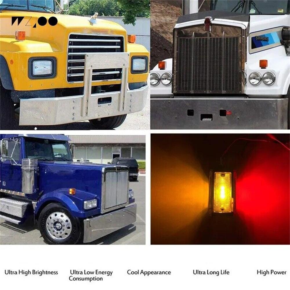 2PCS Turn Signal Light 39LED Red Amber Square Dual Face Stud Mount Pedestal Fender Truck Trailer Side Marker Rear Tail Lights
