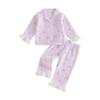 Citgeett Autumn Kids Baby Girls Fall Pajamas Long Sleeve Bow Print Button Shirt Pants Set Loungewear Clothes