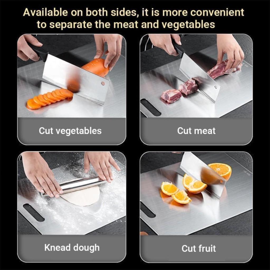 Stainless steel double-sided cutting board three-piece suitable for cutting meat fruits and vegetables Silver 9*12inch 10*14inch 12*18inch