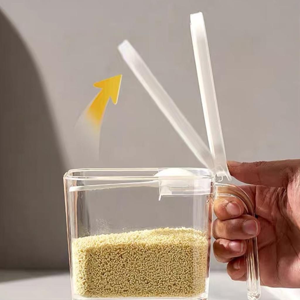 1 Sealed Pop-Top Seasoning Box with Spoon, Household Moisture-Proof Seasoning Bottle, Msg Salt Seasoning Storage Box
