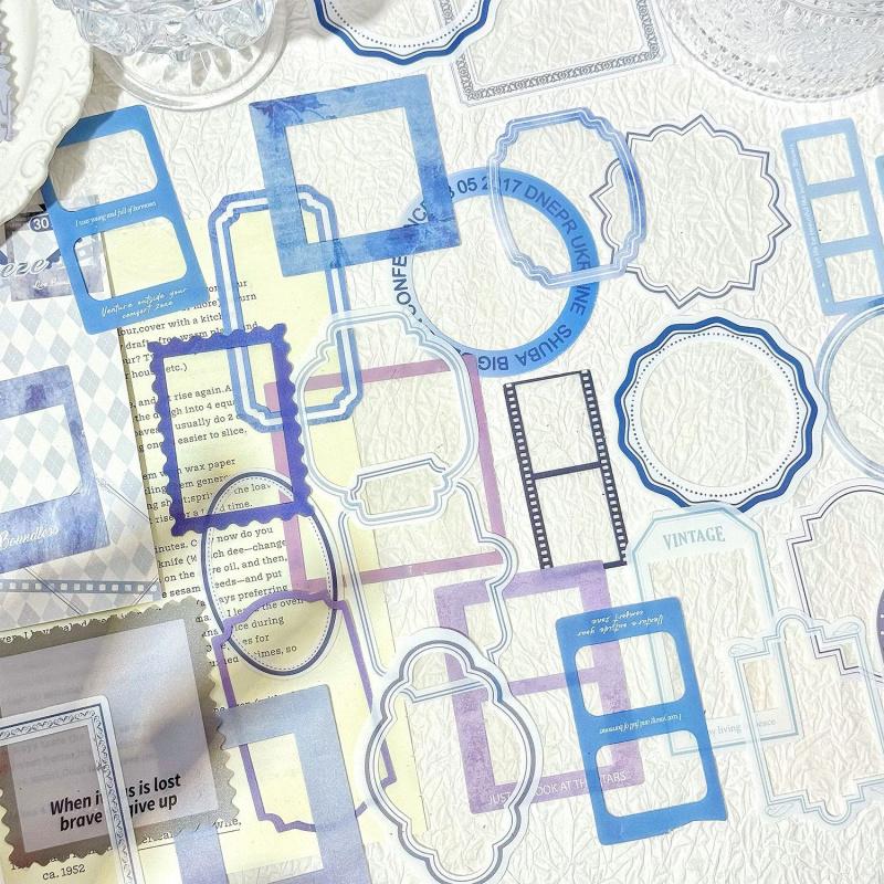 30-Piece Retro Hollow-out Border Stickers, Elegant Vintage Frame Designs with Intricate Cutouts, Self-Adhesive for Journal