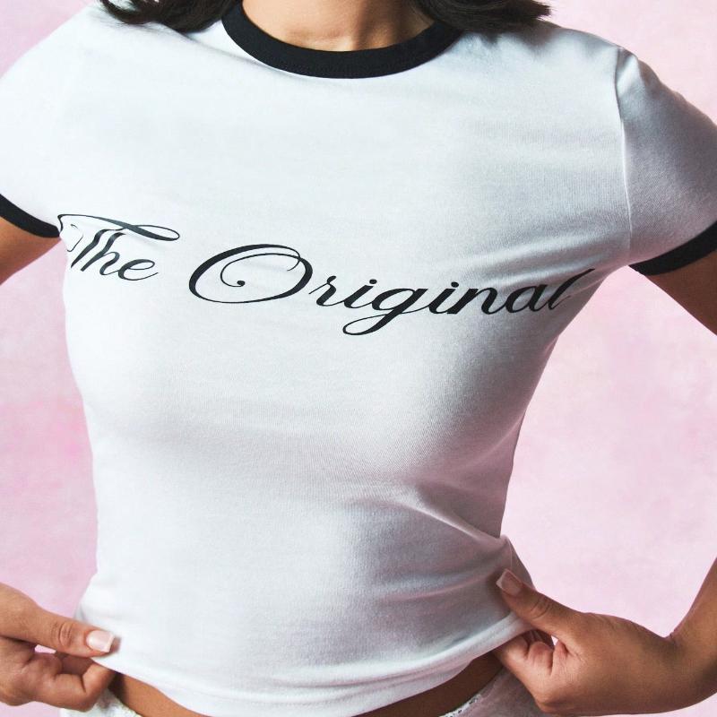 Европейская и американская летняя футболка с коротким рукавом, с принтом букв, круглым вырезом, сексуальная, облегающая, в стиле Y2K