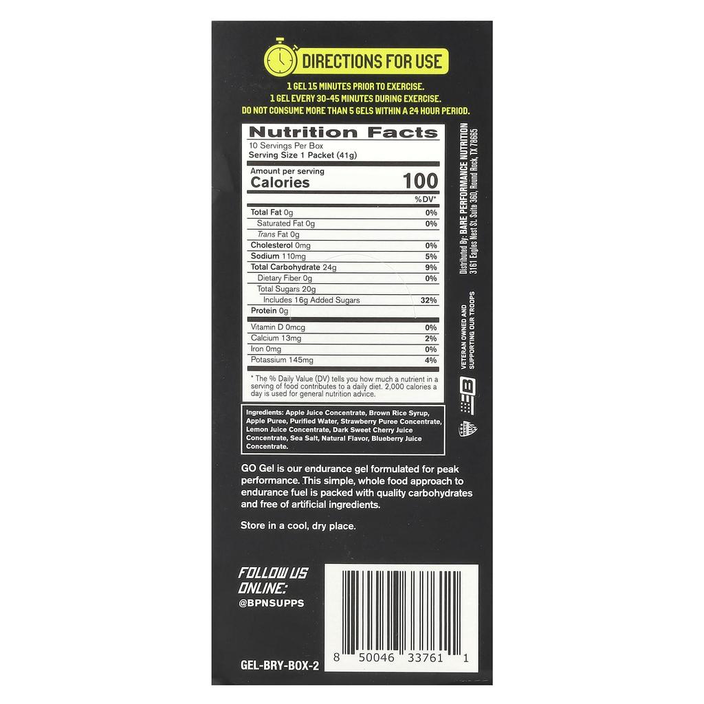 BPN, Go Gel, Endurance Gel, ягодный микс, 10 упаковок, 41 г (1,45 унции) каждый