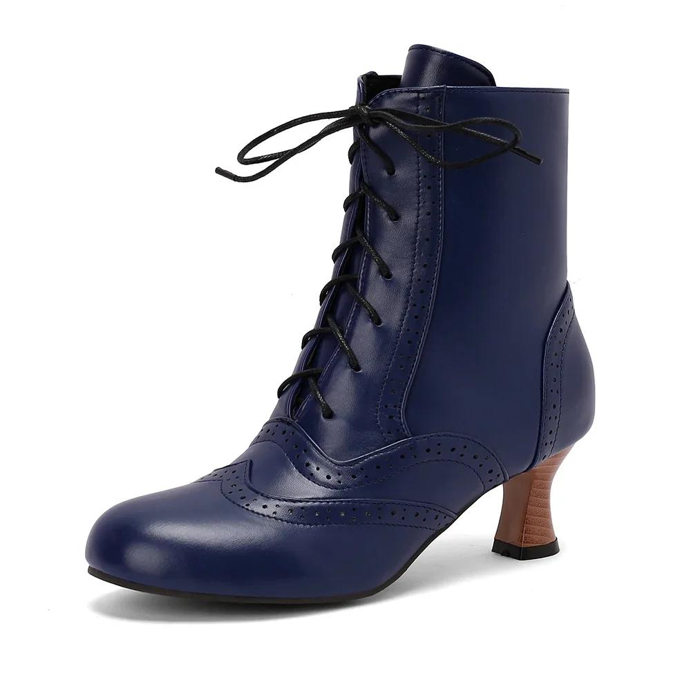 2024 Лидер продаж, новые модные броги с резными коричневыми, зелеными, белыми шнуровками, на высоком каблуке, ботильоны, женские ботинки, женская обувь, большой размер 43