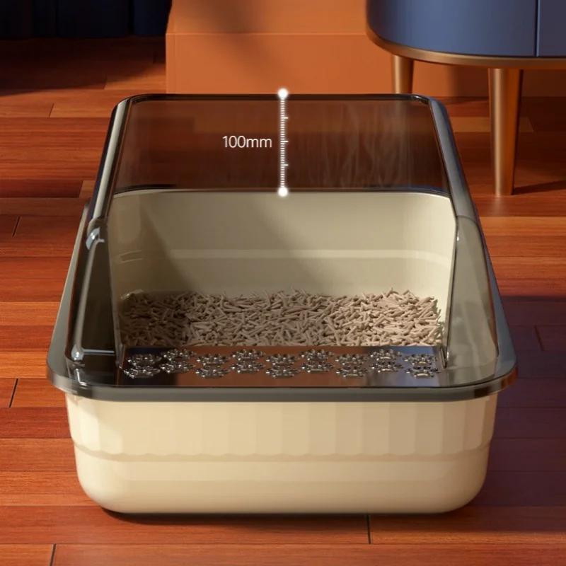 Semi-enclosed Cat Litter Box Large Capacity Cat Bedpans Anti-Spill & Sand-Leakage Pet Toilet Plastic Cat Sandbox Sanitary Tray