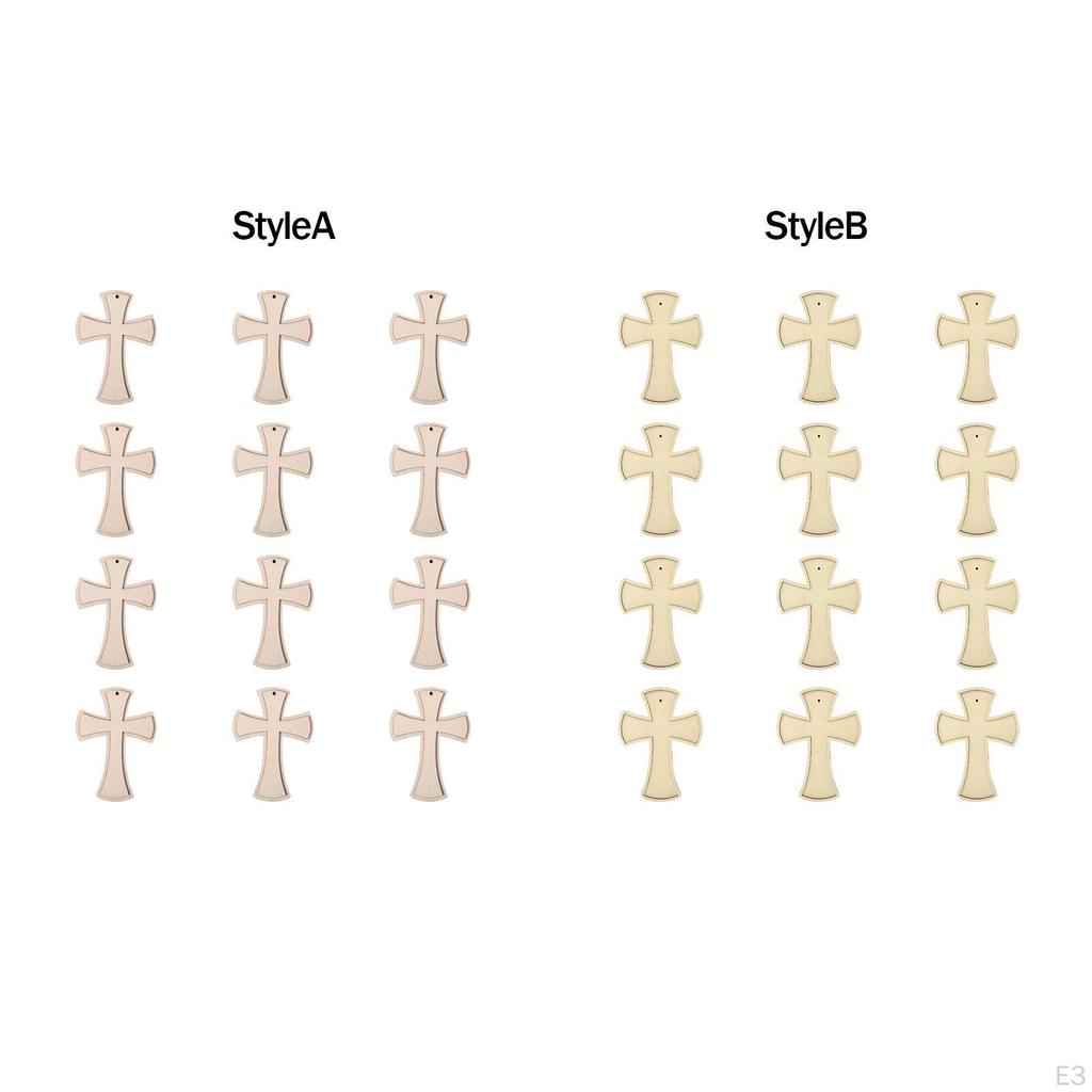 12 Wooden Crosses for Crafts, Unfinished Cross, Hanging Ornament with Hole Card Making