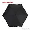 Ogawa 70989 Зонт складной зонт OLIVE des OLIVE Ruffle Black для солнечной или дождливой погоды Полностью затемняющий УФ-защита Теплозащитный женский